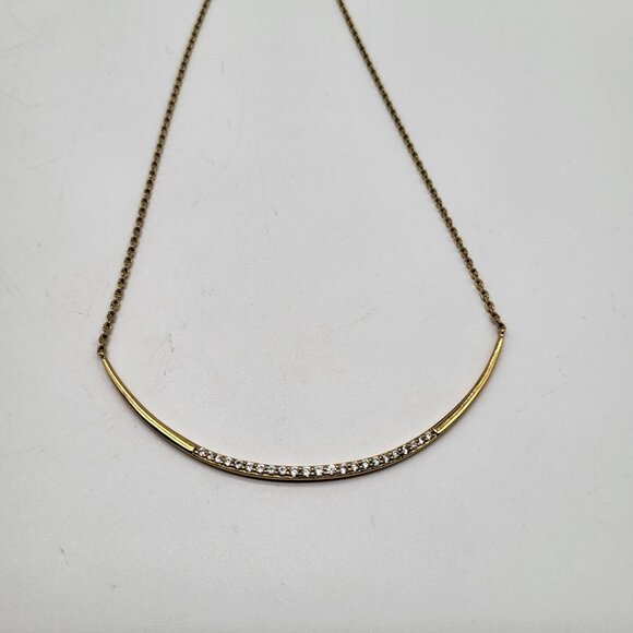 Stella & Dot Gold Tone Rhinestone Crescent Bar Pendant Necklace - Picture 4 of 12